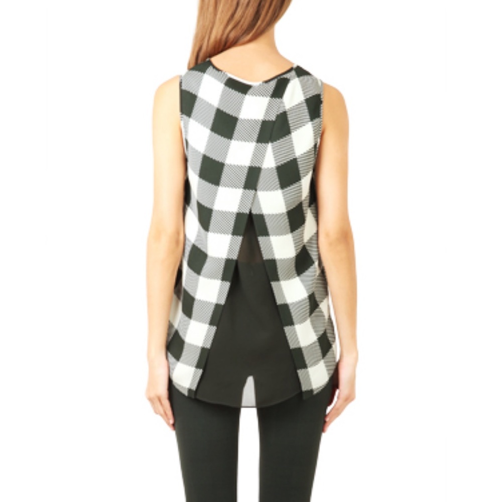 Rag & bone green white checker plaid print silk wrap sheer open back tank top